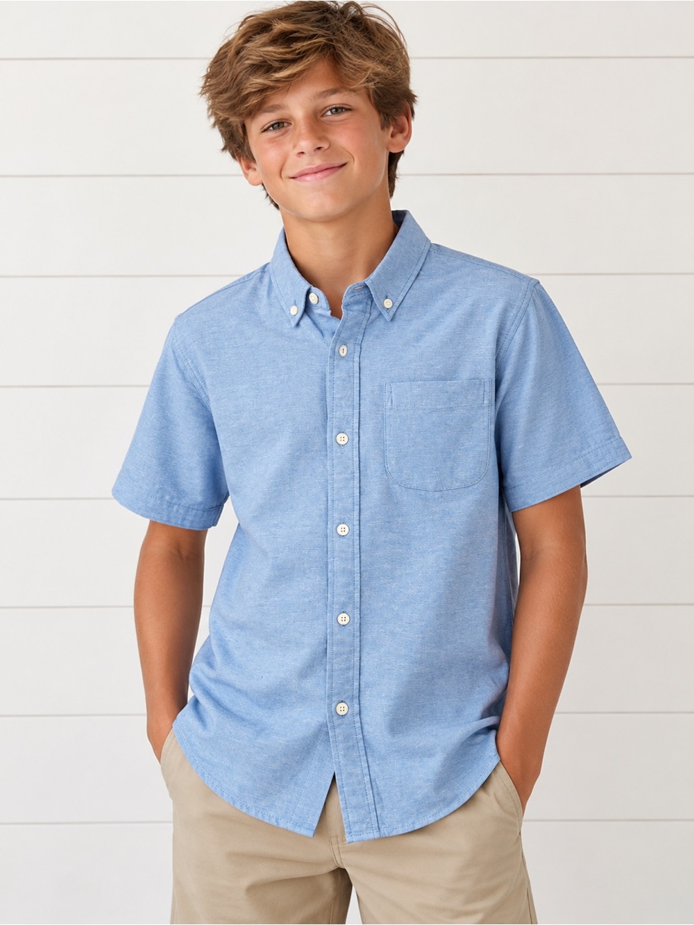 Old Navy Boys XL 14-16 Blue Oxford Short Sleeve Button Down Shirt NWT